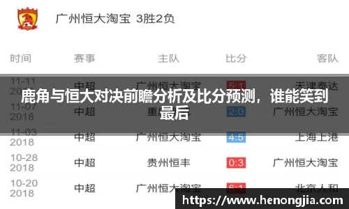 鹿角与恒大对决前瞻分析及比分预测，谁能笑到最后